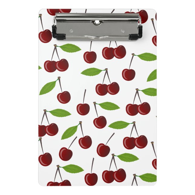 Red Cherry, Pattern Of Cherries, Leaves, Fruit Mini Clipboard (Front)
