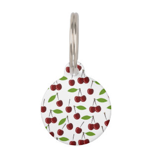 Red Cherry, Pattern Of Cherries, Leaves, Fruit Pet Tag