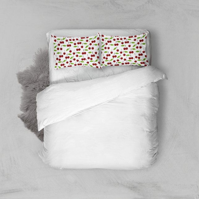 Red Cherry, Pattern Of Cherries, Leaves, Fruit Pillowcase (Creator Uploaded)