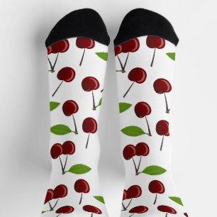 Red Cherry, Pattern Of Cherries, Leaves, Fruit Socks