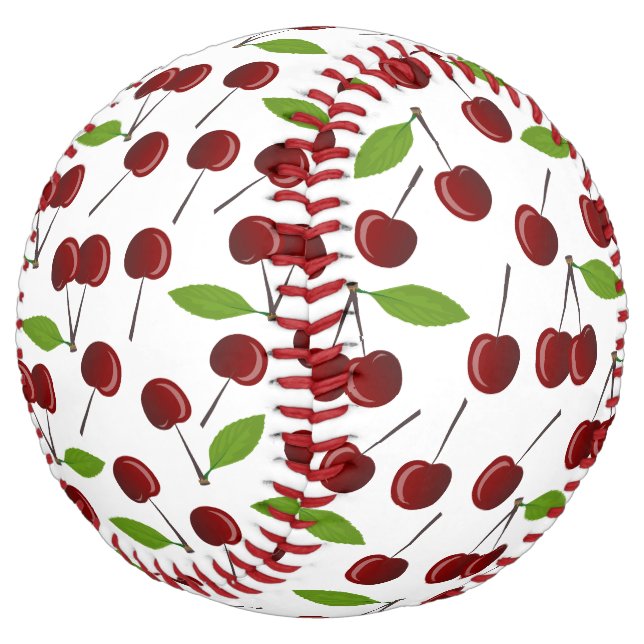 Red Cherry, Pattern Of Cherries, Leaves, Fruit Softball (Angled)