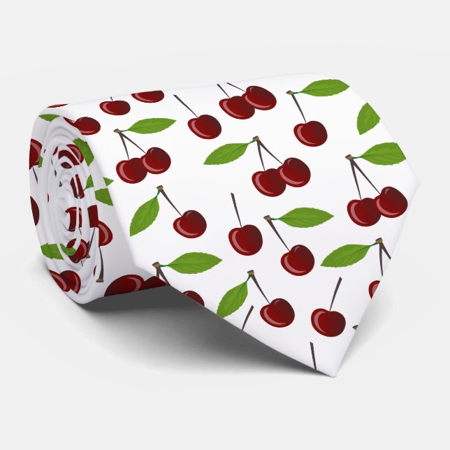 Red Cherry, Pattern Of Cherries, Leaves, Fruit Tie (Rolled)