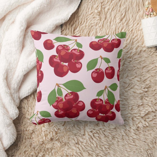 Red Cherry Pattern Square Cushion (Blanket)