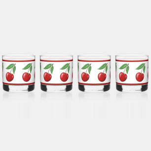 Red Cherry Pattern Whiskey Glass