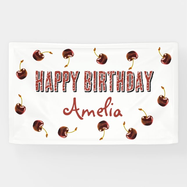Red Cherry Personalised Party Banner (Horizontal)