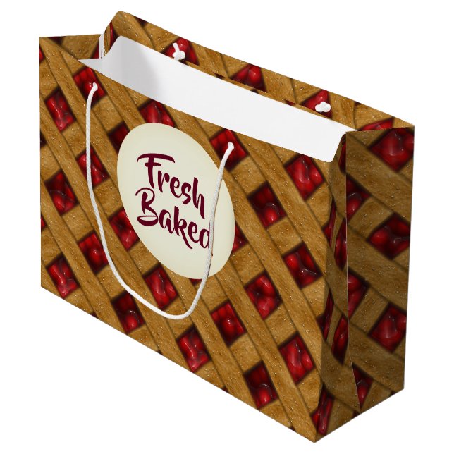 Red Cherry Pie Pattern for Bakers Large Gift Bag (Front Angled)