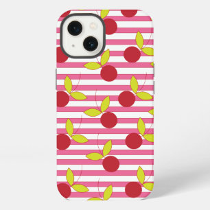 Red Cherry Pink and White Stripe iPhone 13 Case