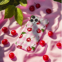 Red Cherry Pink Gingham Plaid Pattern Phone Case