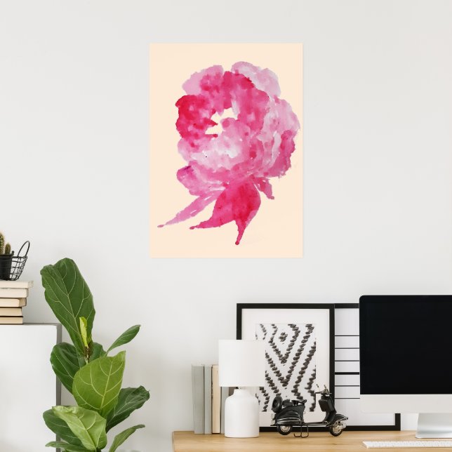 Red Cherry Pink Watercolor Single Flower Painting Poster (Home Office)