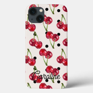 red cherry polka dots girly vintage personalised iPhone 13 case