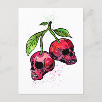 Red Cherry Skulls Postcard