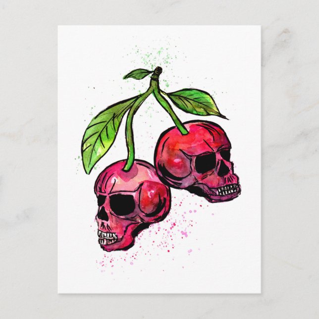Red Cherry Skulls Postcard (Front)