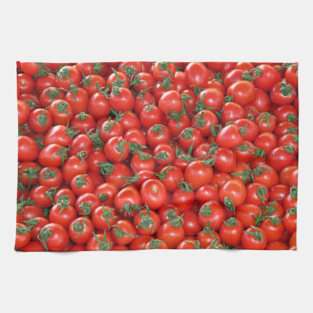 Red Cherry Tomatoes Pattern Tea Towel (Horizontal)