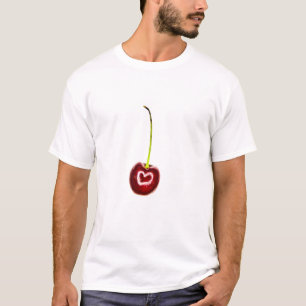 Red Cherry with White Heart Adult White Tee Shirt