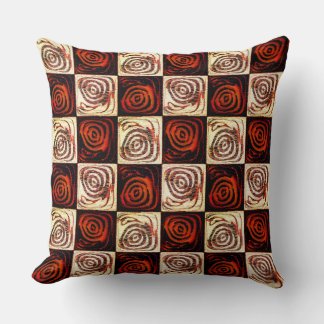 Red chess with circles and rustic mosaic effect cushion