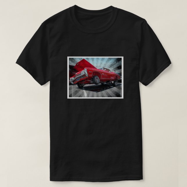 Red Chevrolet Impala Lowrider Classic Car T-Shirt (Design Front)
