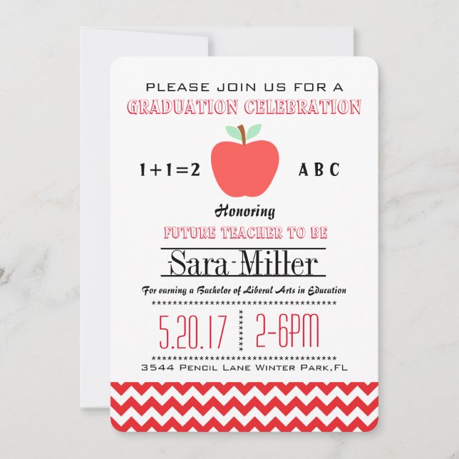 Red Chevron /Apple Teacher Graduation Invitation (Front)