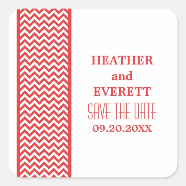 Red Chevron Border Save the Date Stickers (Front)
