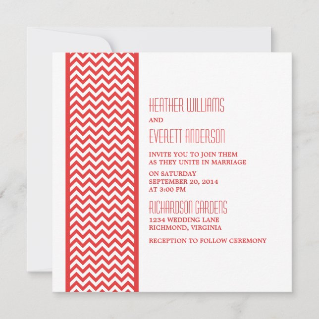 Red Chevron Border Wedding Invite (Front)