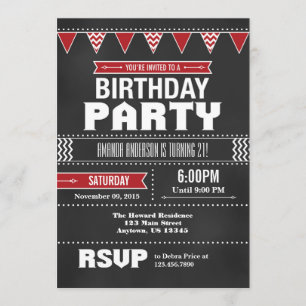 Red Chevron Chalkboard Birthday Invitation