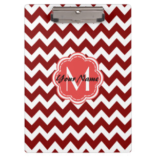 Red Chevron Floral Monogram, Personalised Name Clipboard