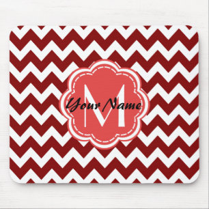 Red Chevron Floral Monogram, Personalised Name Mouse Mat