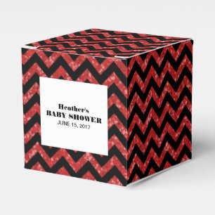 Red Chevron Glitter Baby Shower Favour Boxes