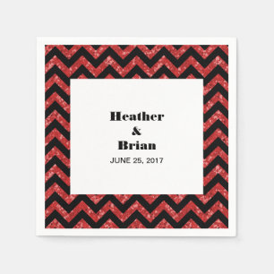 Red Chevron Glitter Paper Napkins