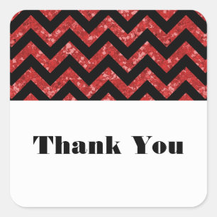 Red Chevron Glitter Thank You Stickers