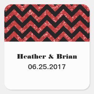 Red Chevron Glitter Wedding Stickers