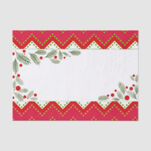 Red Chevron Holiday Greenery Merry Christmas Tissue Paper