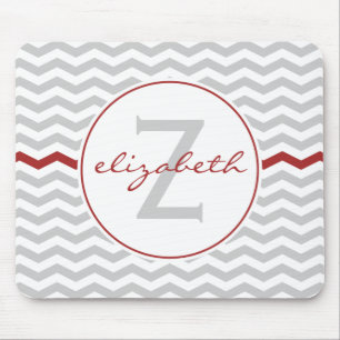 Red Chevron Monogram Mouse Mat
