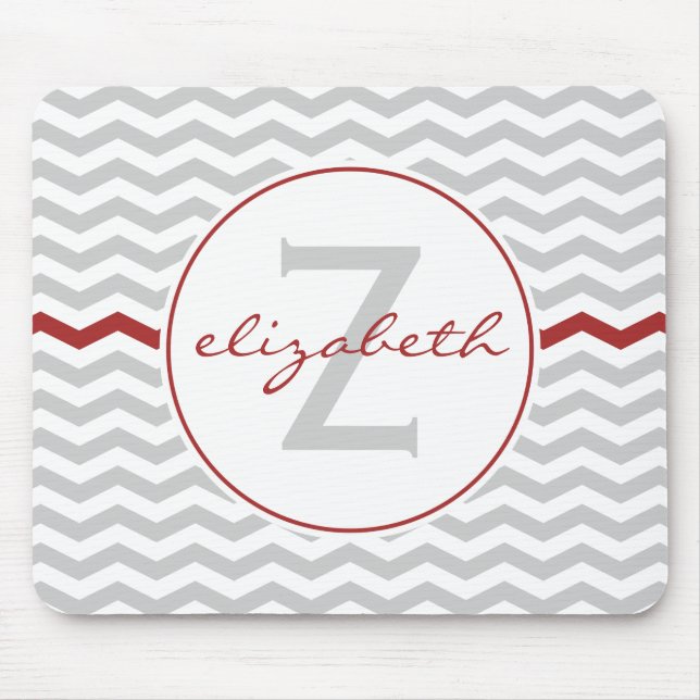 Red Chevron Monogram Mouse Mat (Front)