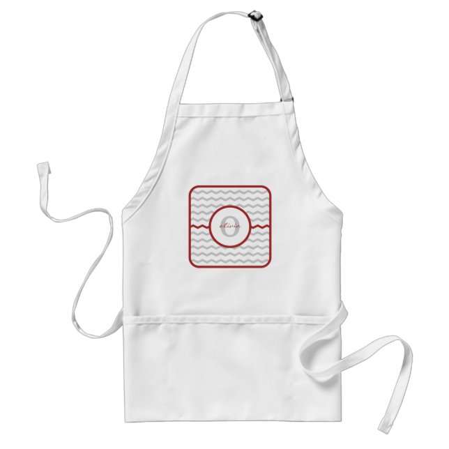 Red Chevron Monogram Standard Apron (Front)