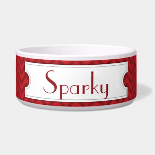 Red Chevron Personalised Pet Bowl