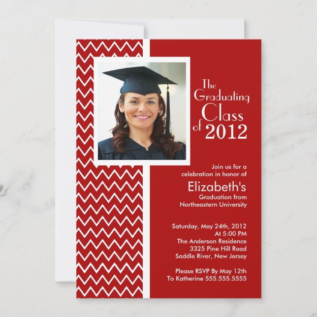 Red Chevron Photo Graduation Party Invitation (Front)