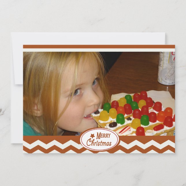 Red Chevron Stripe Holiday Photo Card (Front)