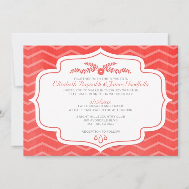 Red Chevron Wedding Invitations (Front)
