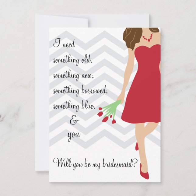 Red Chevron Will You Be My Bridesmaid Invitation (Front)