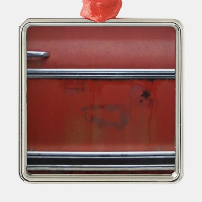 Red Chevy silver trim Metal Tree Decoration (Front)