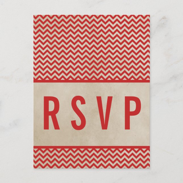 Red Chic Chevron RSVP Postcard (Front)