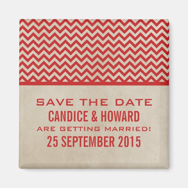 Red Chic Chevron Save the Date Magnet (Front)