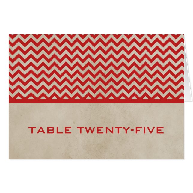 Red Chic Chevron Table Number Card (Front Horizontal)