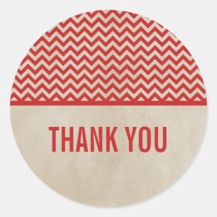 Red Chic Chevron Thank You Stickers