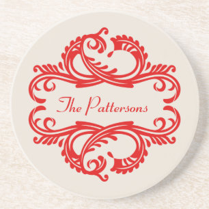 Red Chic Damask Coaster