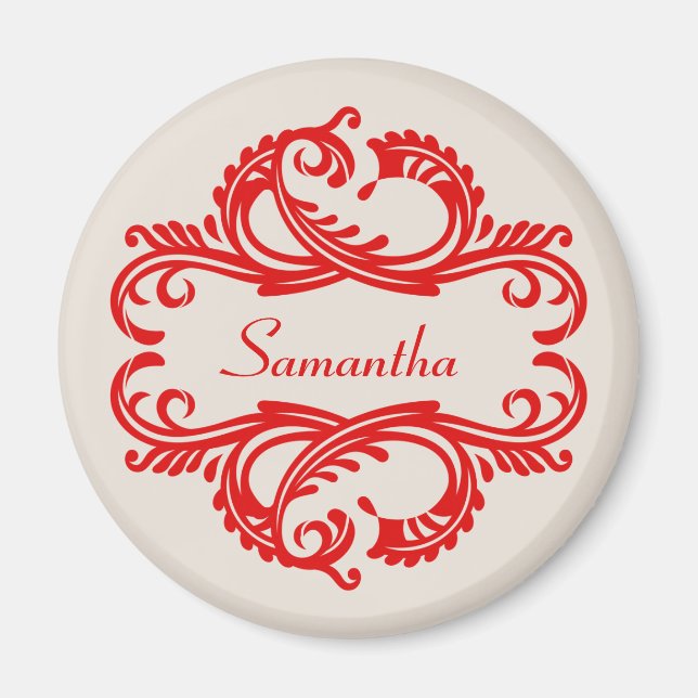 Red Chic Damask Magnet (Front)
