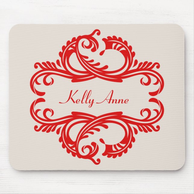 Red Chic Damask Mousepad (Front)
