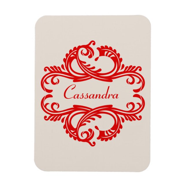 Red Chic Damask Premium Magnet (Vertical)