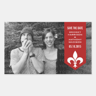 Red Chic Flourish Banner Save the Date Stickers