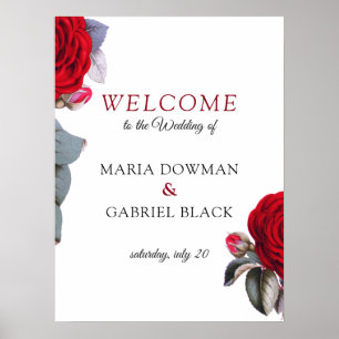 Red chic flower Floral Wedding welcome Sign Poster